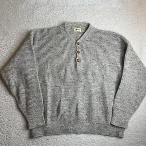 Vintage St. Johns Bay men's grey Henley‎ USA made grey sweater knit preppy 2xlt